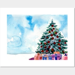 Snow Covered Christmas Tree Posters and Art